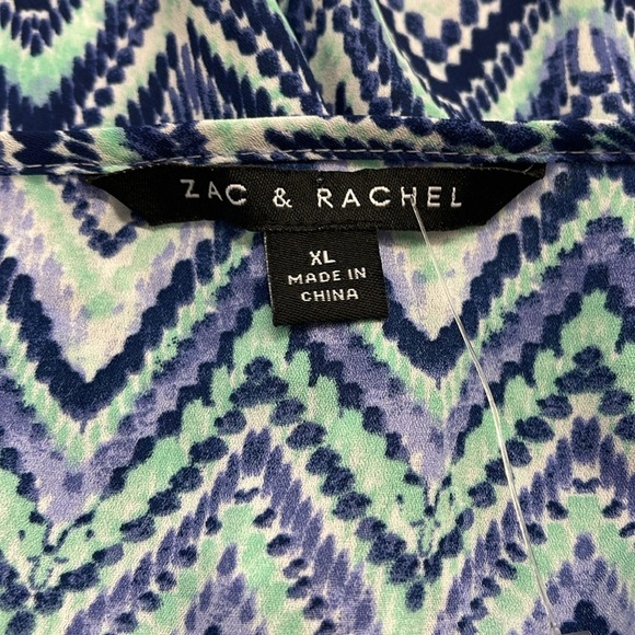 Zac & Rachel NWT Blue Mint Lavender Patterned Assymetrical Hem Top Size XL - Picture 7 of 11